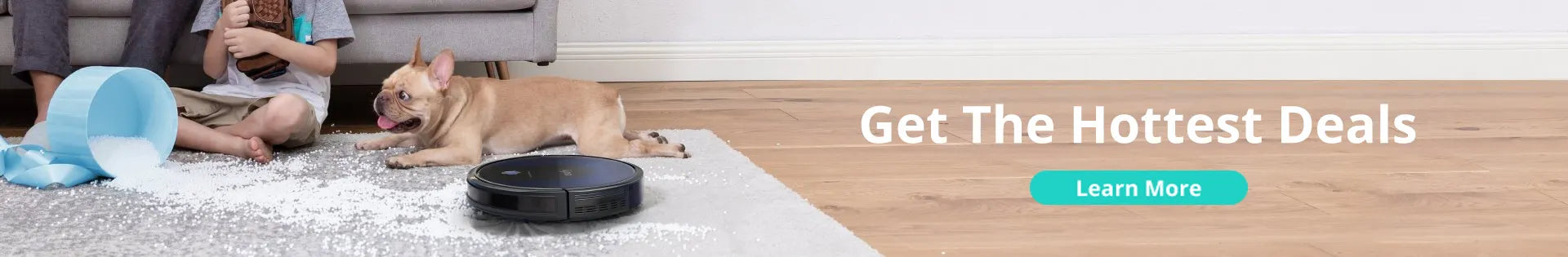 eufy Saugroboter mit Hund und verschüttetem Eimer für Get The Hottest Deals