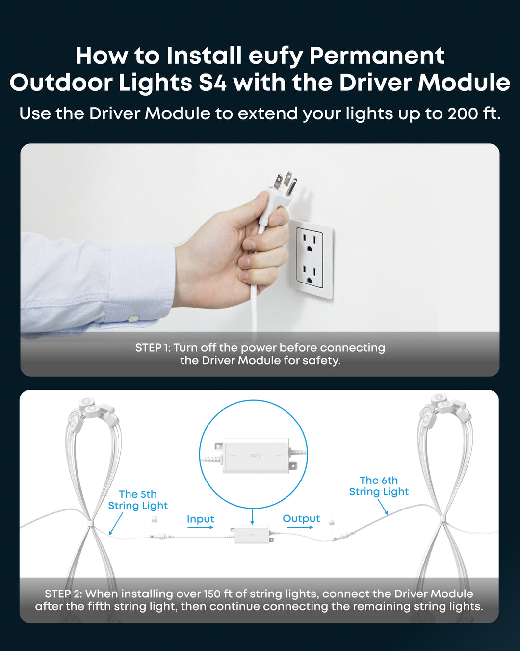 eufy Driver Module for 200 ft (60 m) Permanent Outdoor Lights S4, Voltage Transformer, Supports Extension Up to 200 ft (60 m), White
