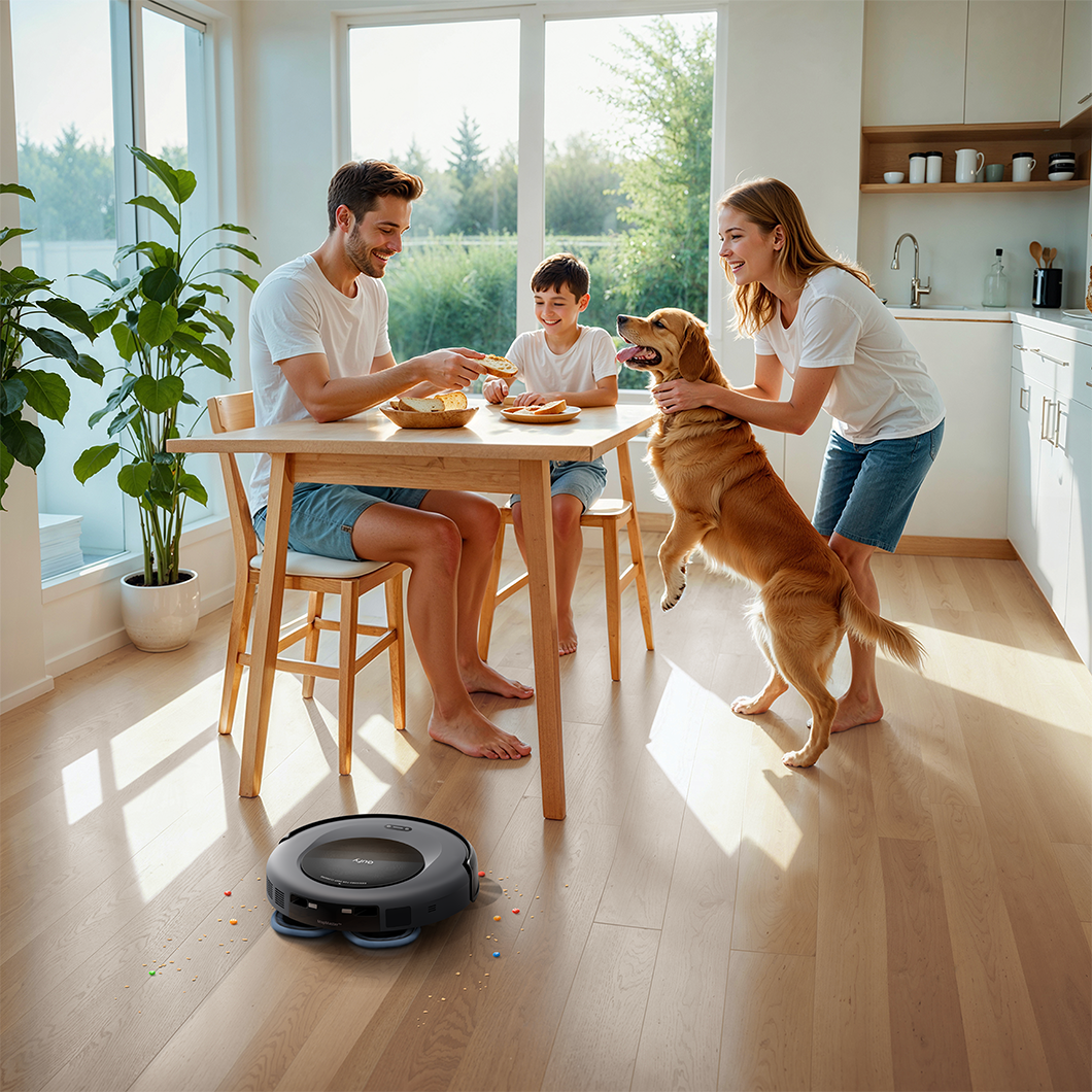 eufy robot vacuum with pet-friendly cleaning for family kitchen
