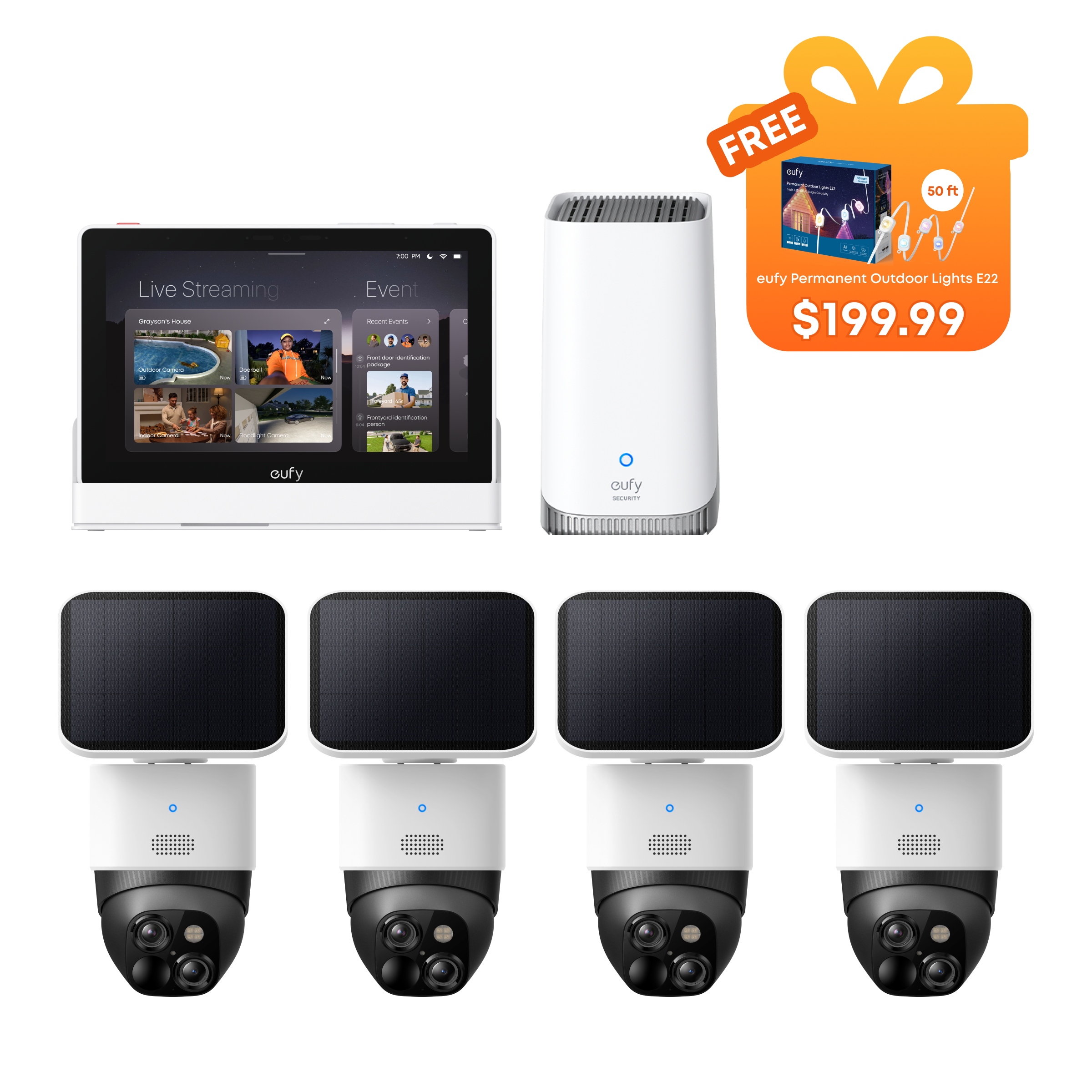 SoloCam S340  (4-Cam Pack) + HomeBase™ S380+ Smart Display E10