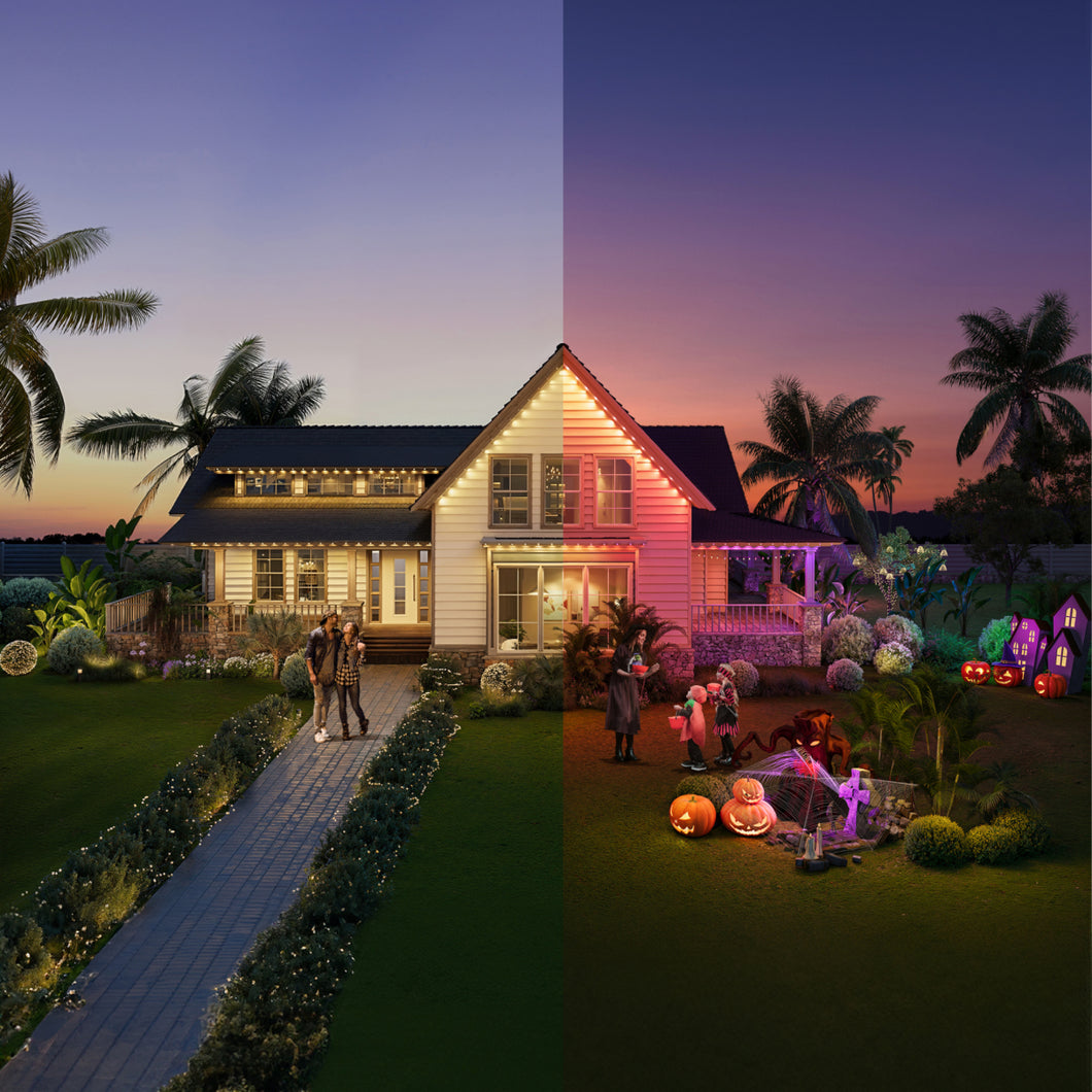 eufy house with exterior lights showcasing vivid Halloween decorations