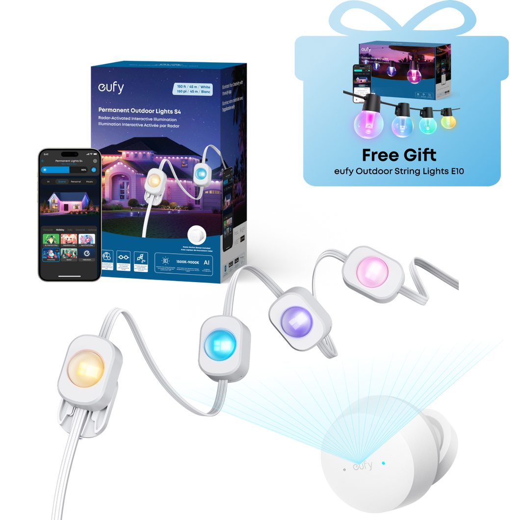 eufy Permanent Outdoor Lights S4 (150ft with 108 LED Lights) +Free eufy Outdoor String Lights E10