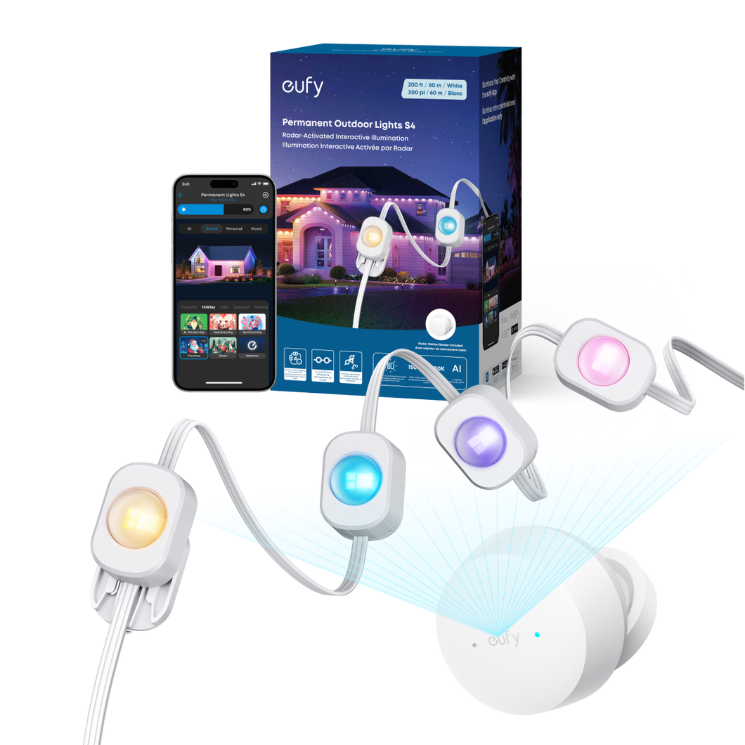 eufy Permanent Outdoor Lights S4 (200ft with 144 LED Lights) + Free eufy Outdoor String Lights E10