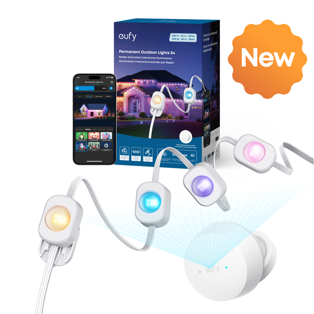 eufy Permanent Outdoor Lights S4 (200ft with 144 LED Lights) + Free eufy Outdoor String Lights E10
