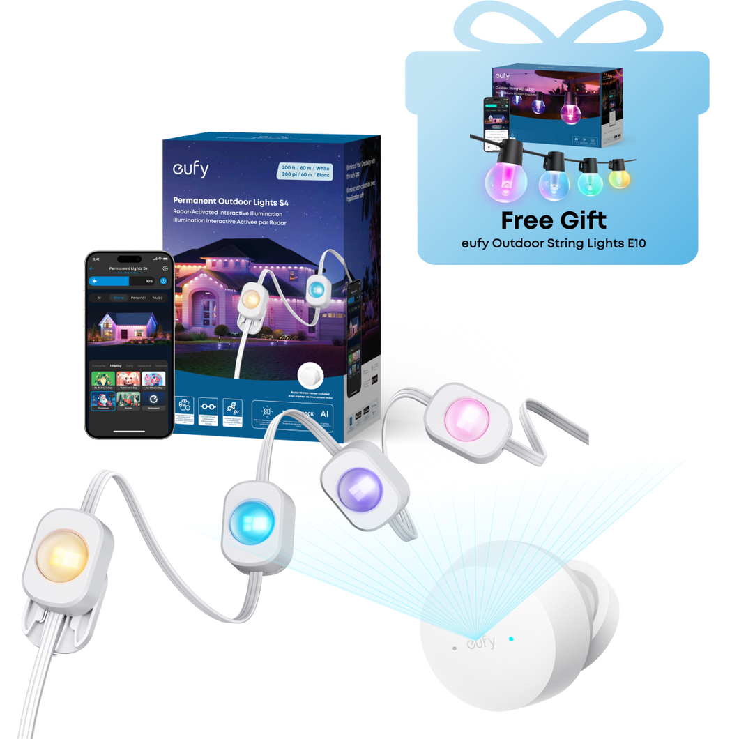 eufy Permanent Outdoor Lights S4 (200ft with 144 LED Lights) + Free eufy Outdoor String Lights E10