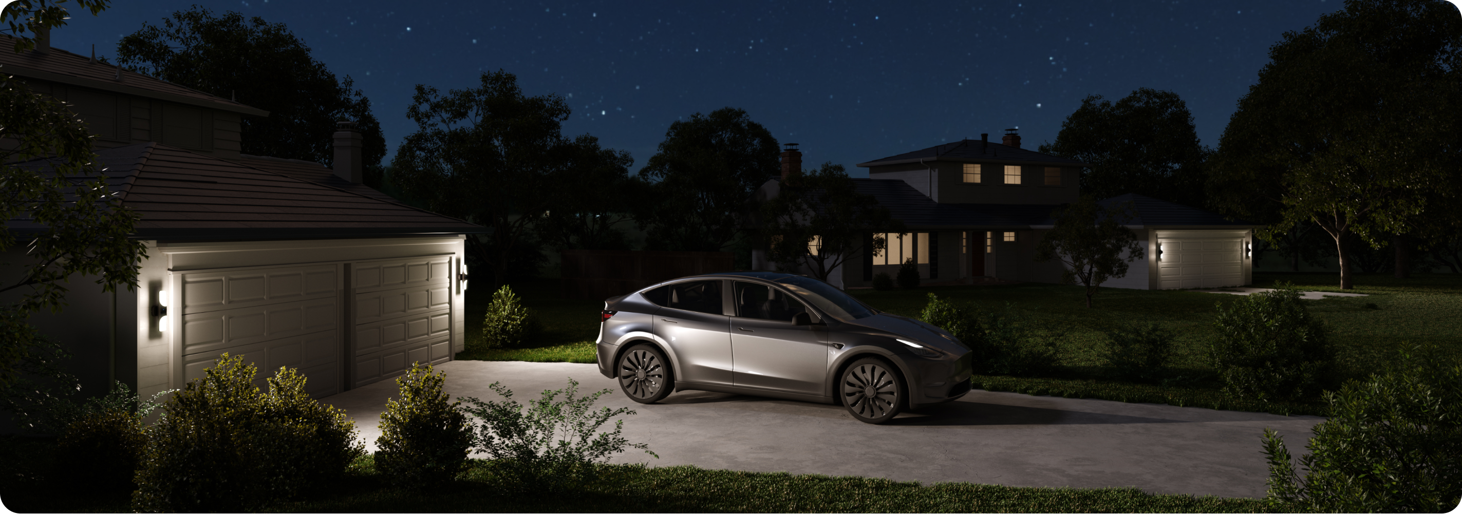 Auto im Einfahrt bei Nacht mit eufy Wandlampe