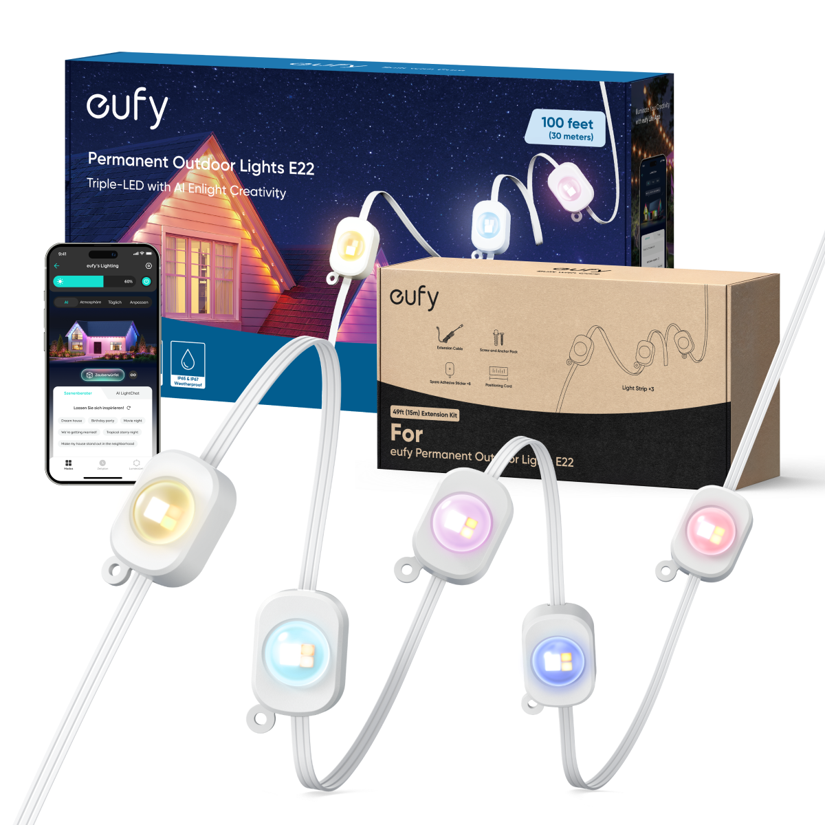eufy permanent outdoor lights with triple LED, creative colors, smart control