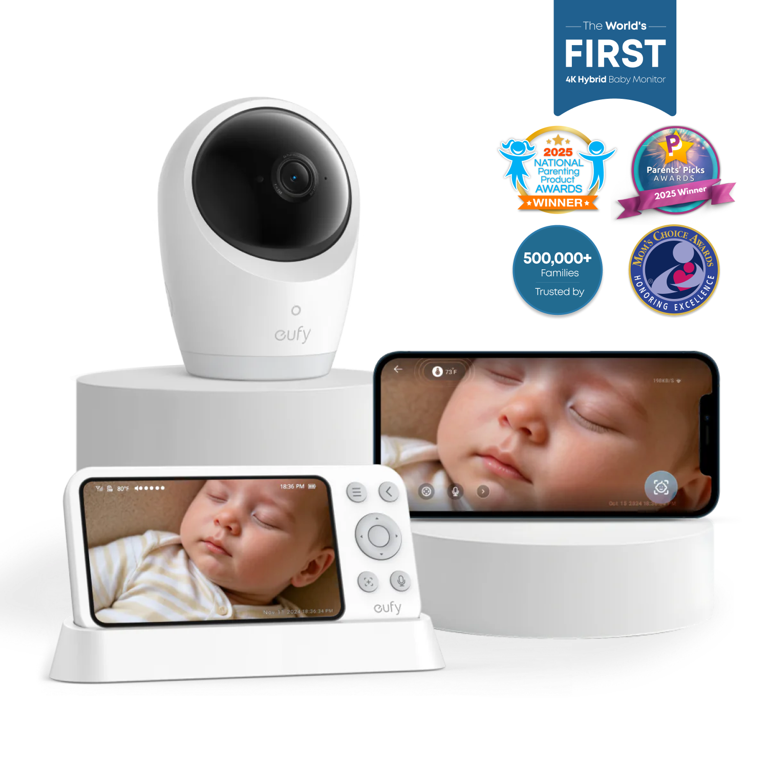 eufy 4K Hybrid Baby Monitor with awards on black