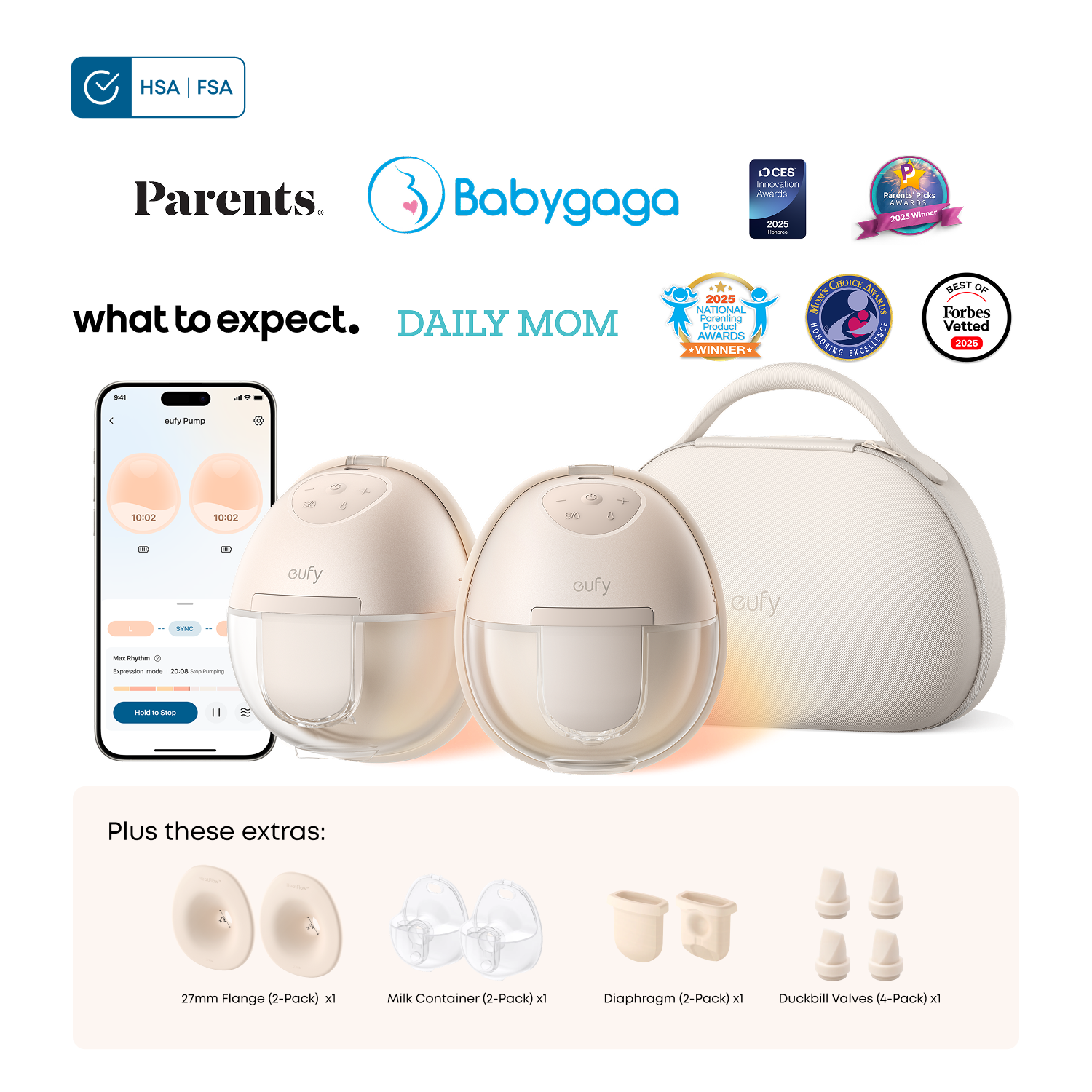 eufy Wearable Breast Pump S1 Pro Essential Kit with 27 mm Flange