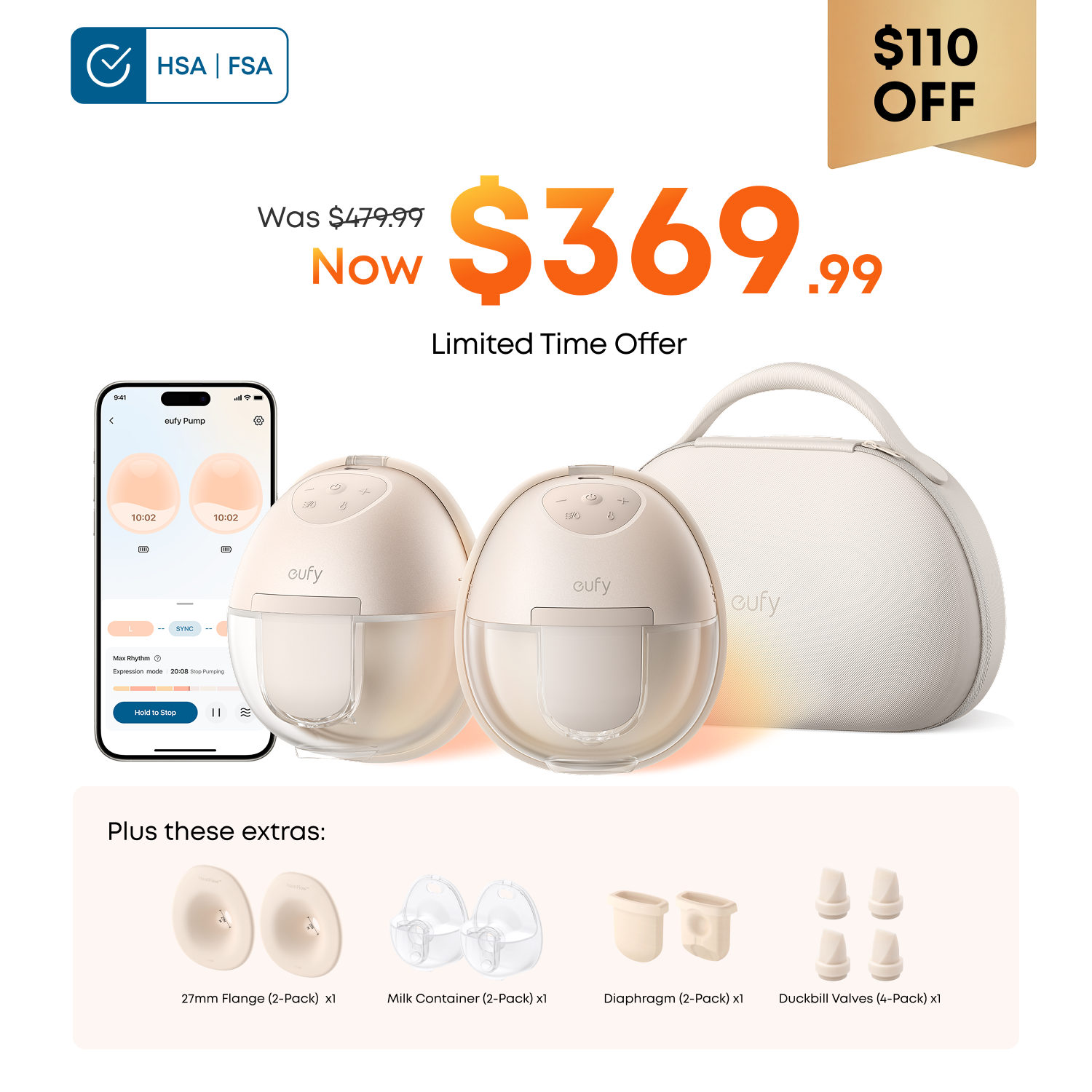 eufy Wearable Breast Pump S1 Pro Essential Kit with 27 mm Flange