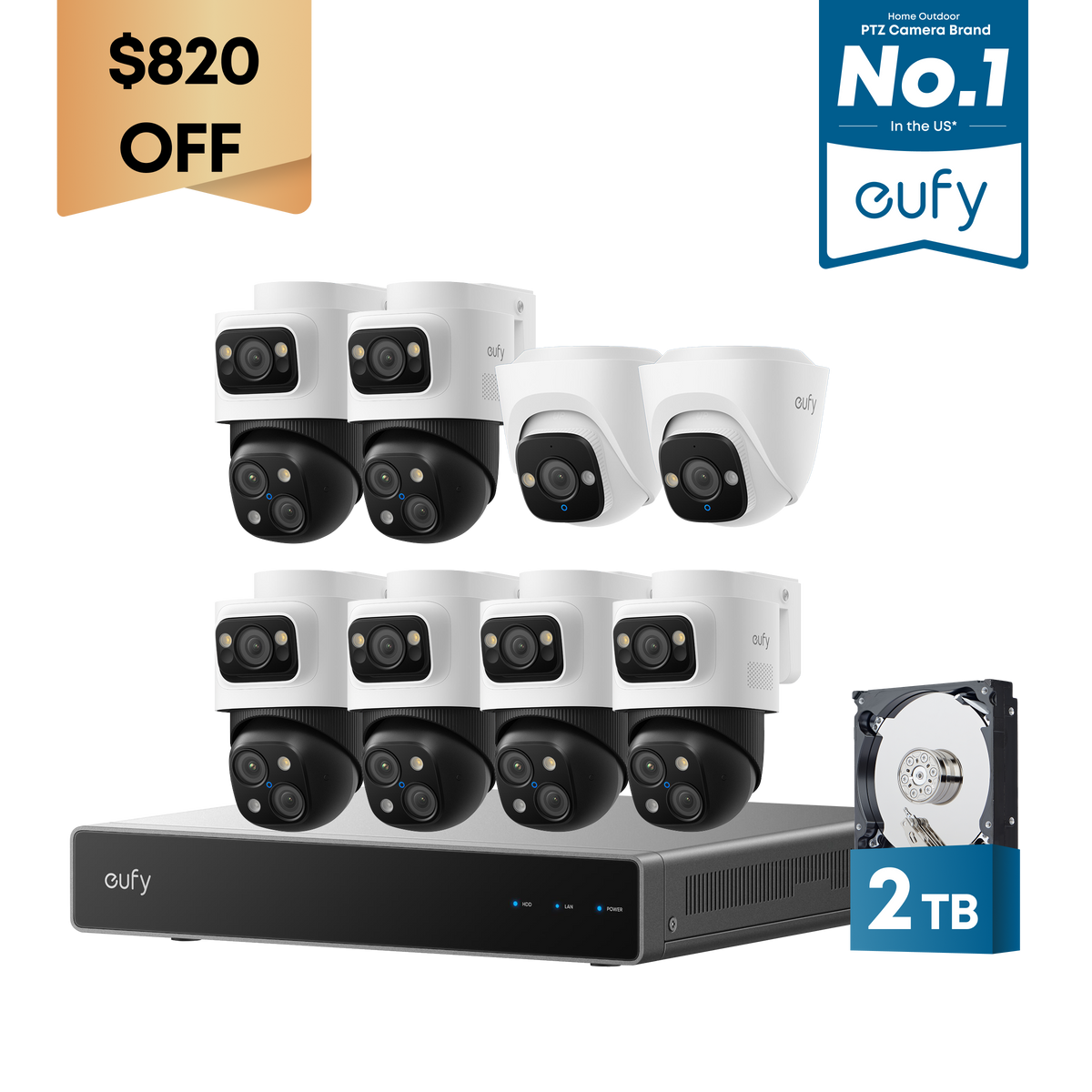 eufy 6-Cam Kit PoE NVR Security System S4 Max + 2 Turret Cameras