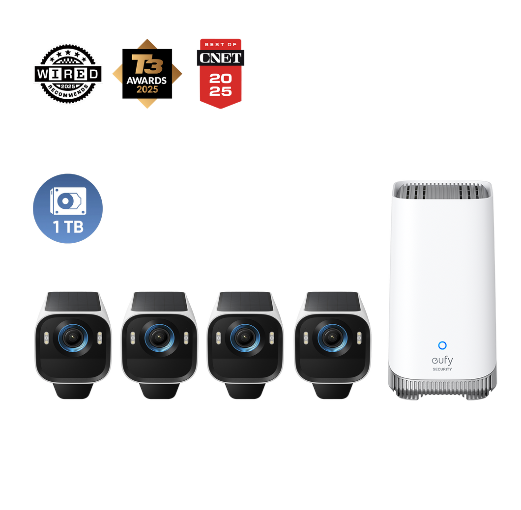 eufy eufyCam S3 Pro 4-Cam Kit – 4K Solar Security Camera Bundle with 1TB Hard Drive and Homebase
