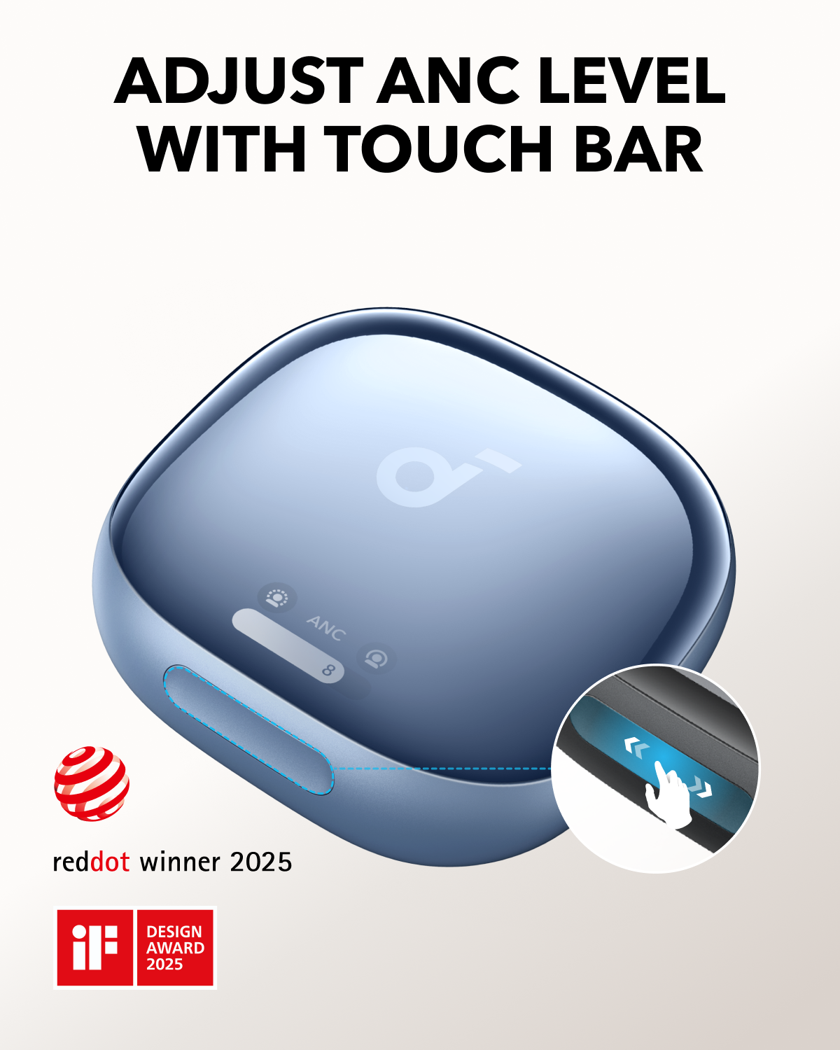 soundcore case with touch bar for adjustable ANC level