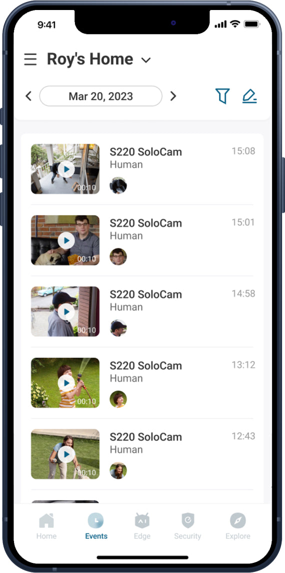 eufy App zeigt S220 SoloCam Erkennungen mit Menschen.
