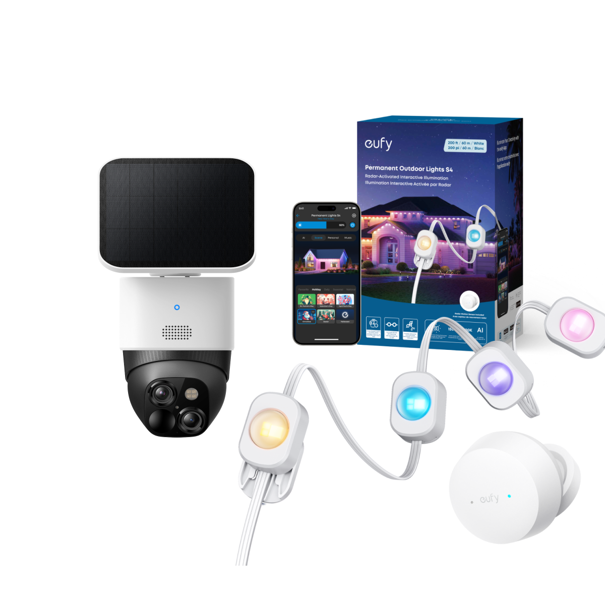 eufy SoloCam S340 + eufy Permanent Outdoor Lights S4 (200ft with 144 LEDs)