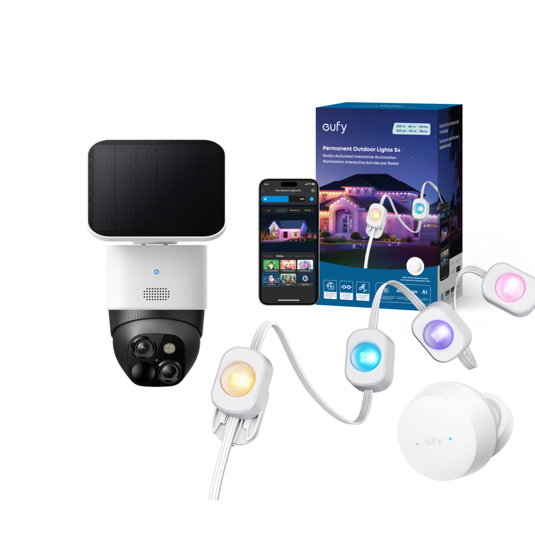 eufy SoloCam S340 + eufy Permanent Outdoor Lights S4 (200ft with 144 LEDs)