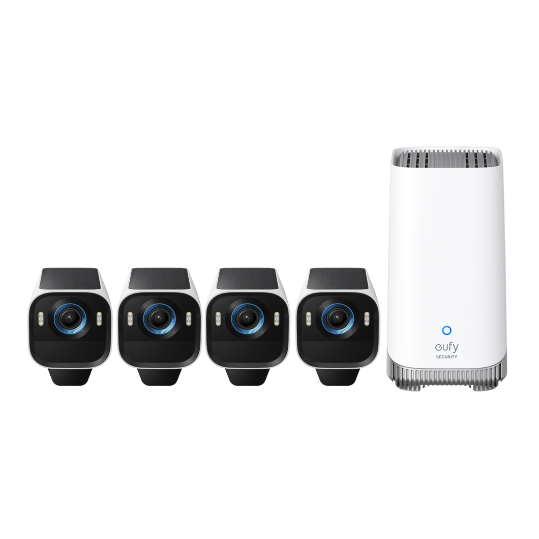 eufy with four security cameras and base station