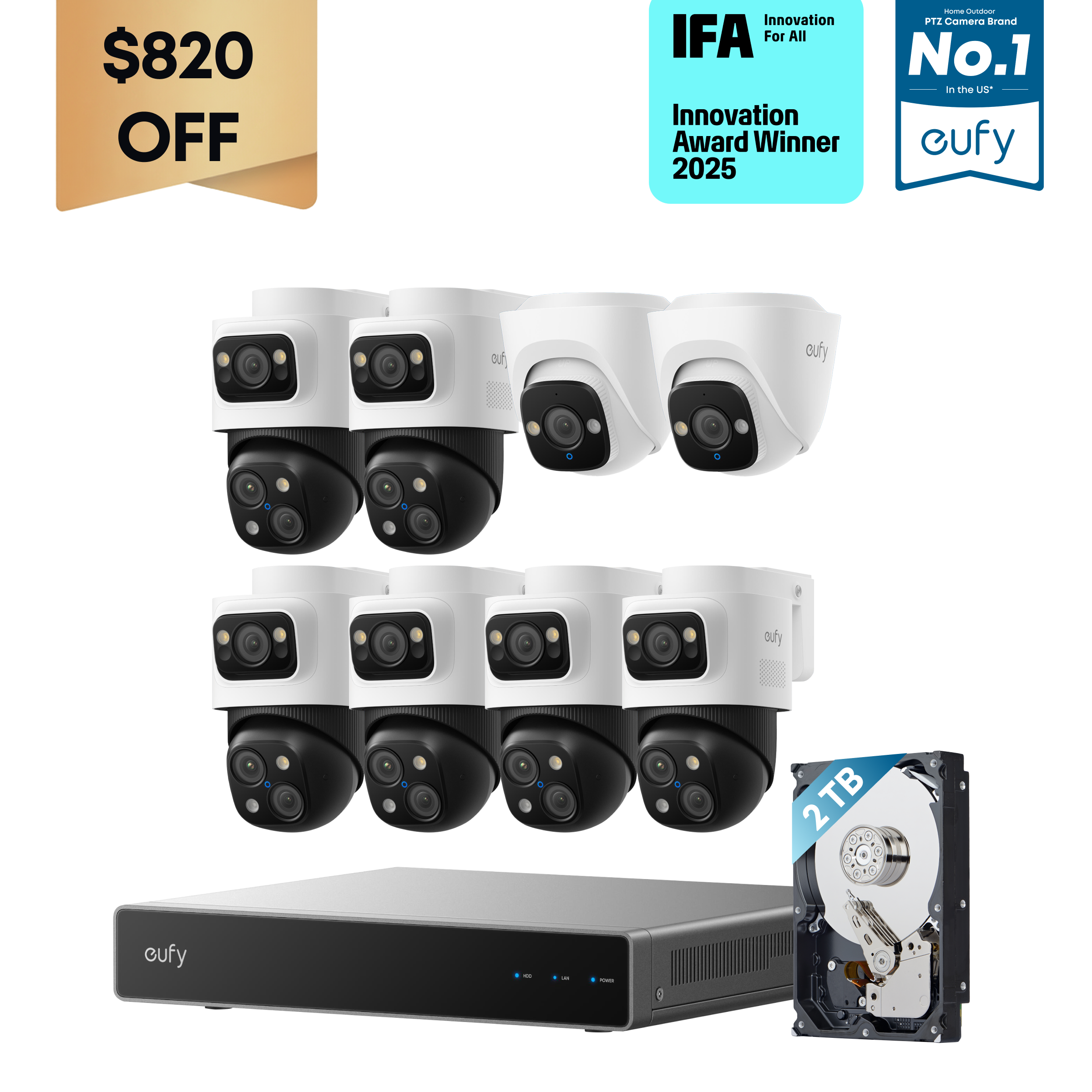 eufy 6-Cam Kit PoE NVR Security System S4 Max + 2 Turret Cameras