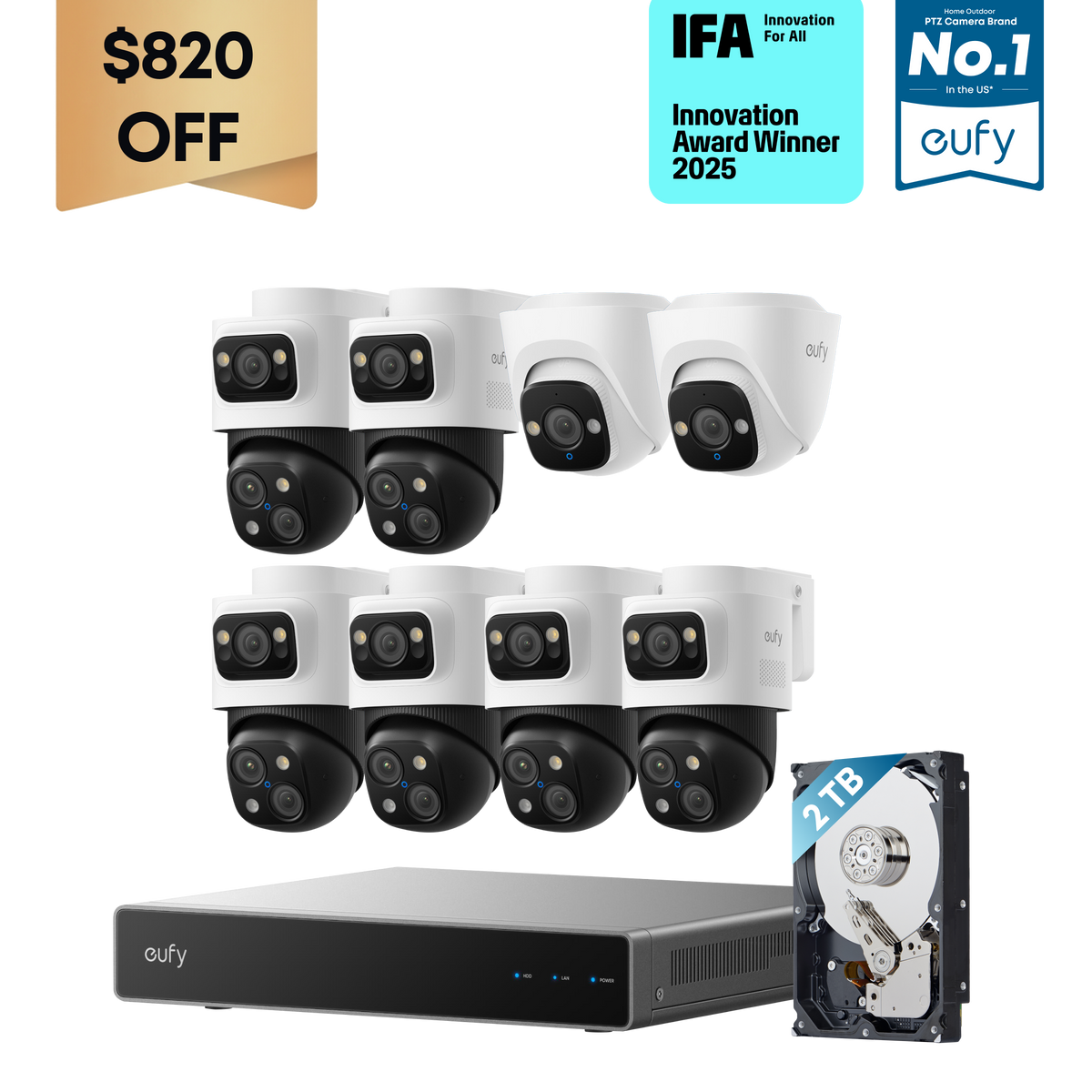 eufy 6-Cam Kit PoE NVR Security System S4 Max + 2 Turret Cameras