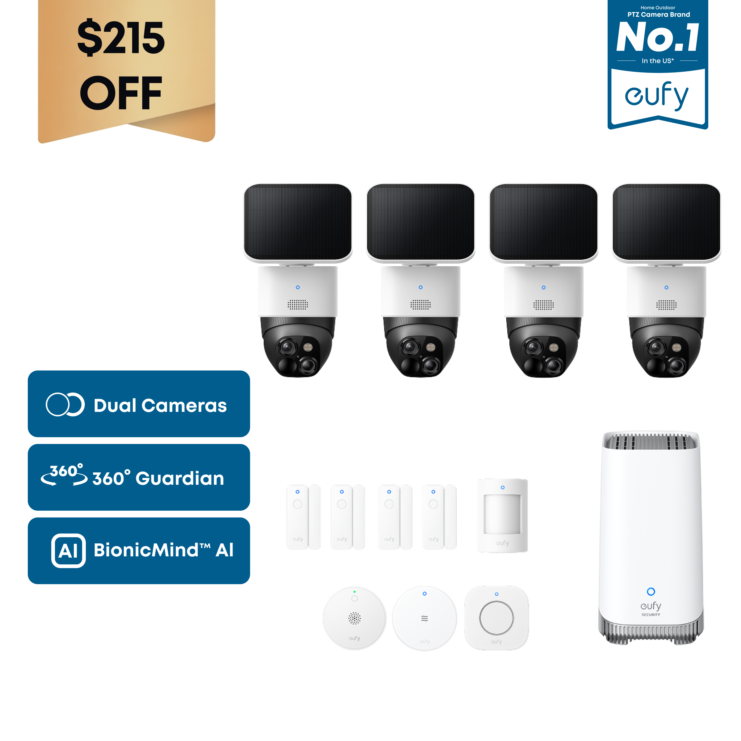 eufy SoloCam S340 (4-Cam Kit) with Alarm System + HomeBase™ S380