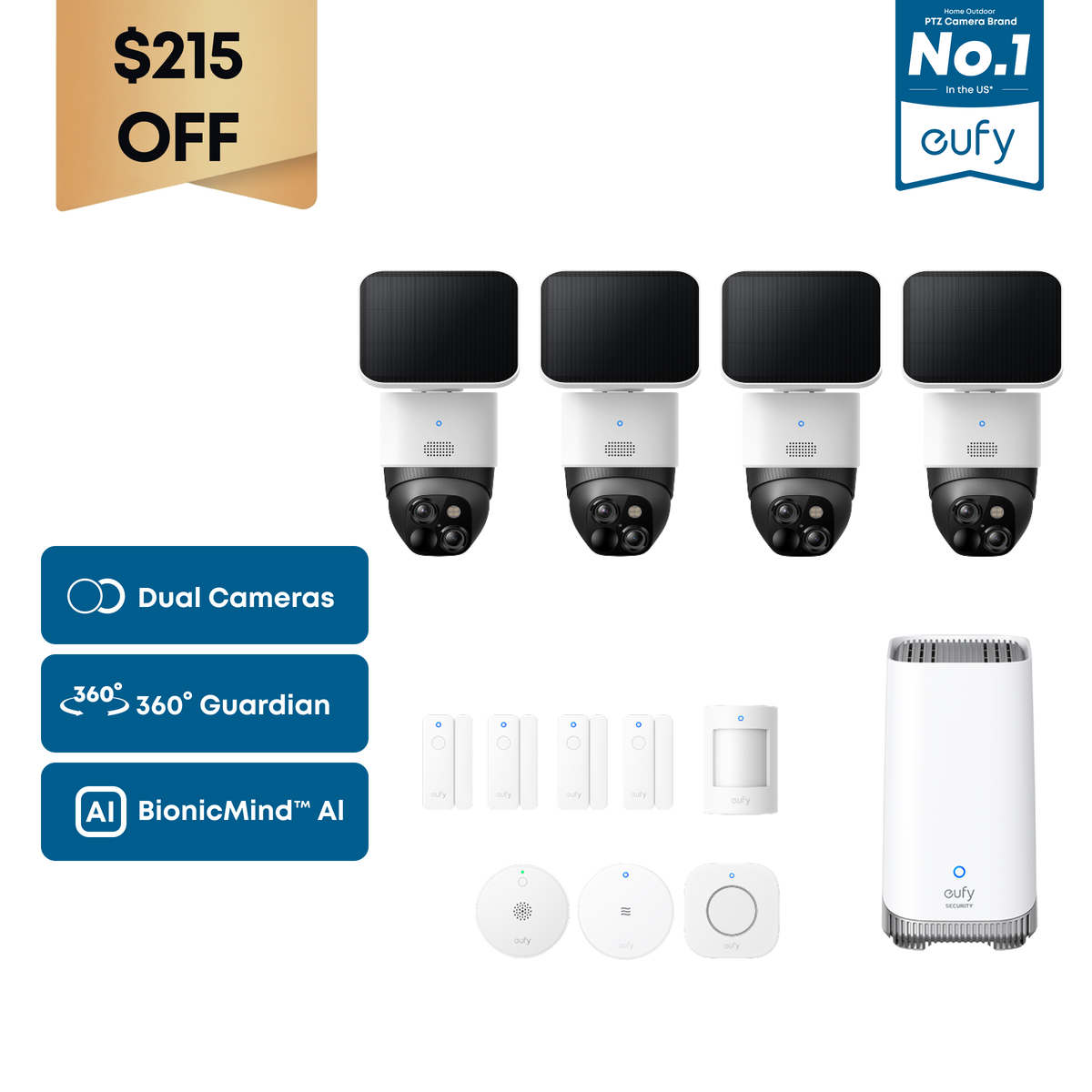 eufy SoloCam S340 (4-Cam Kit) with Alarm System + HomeBase™ S380