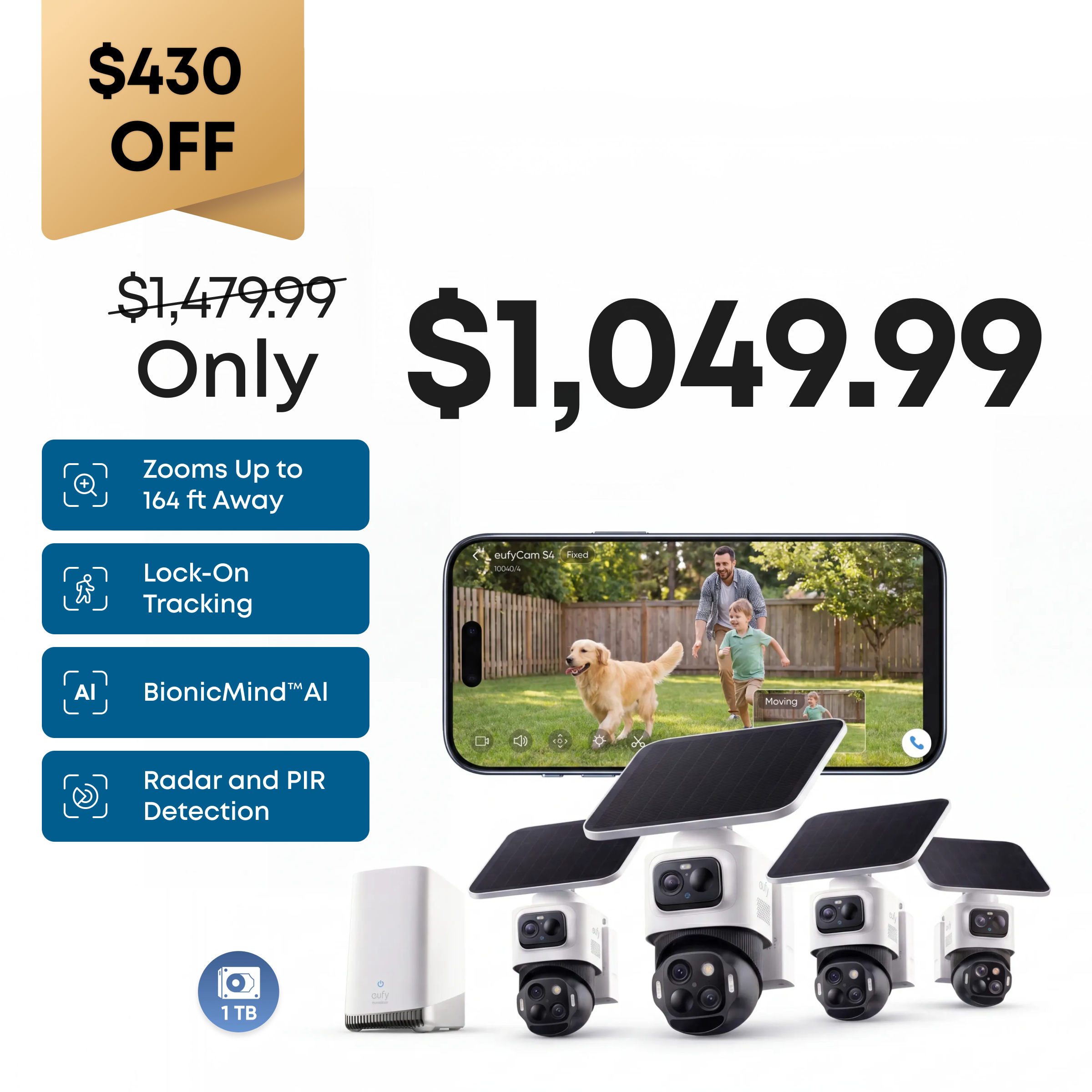 eufyCam S4 4-Cam Kit  + 1 TB Hard Drive