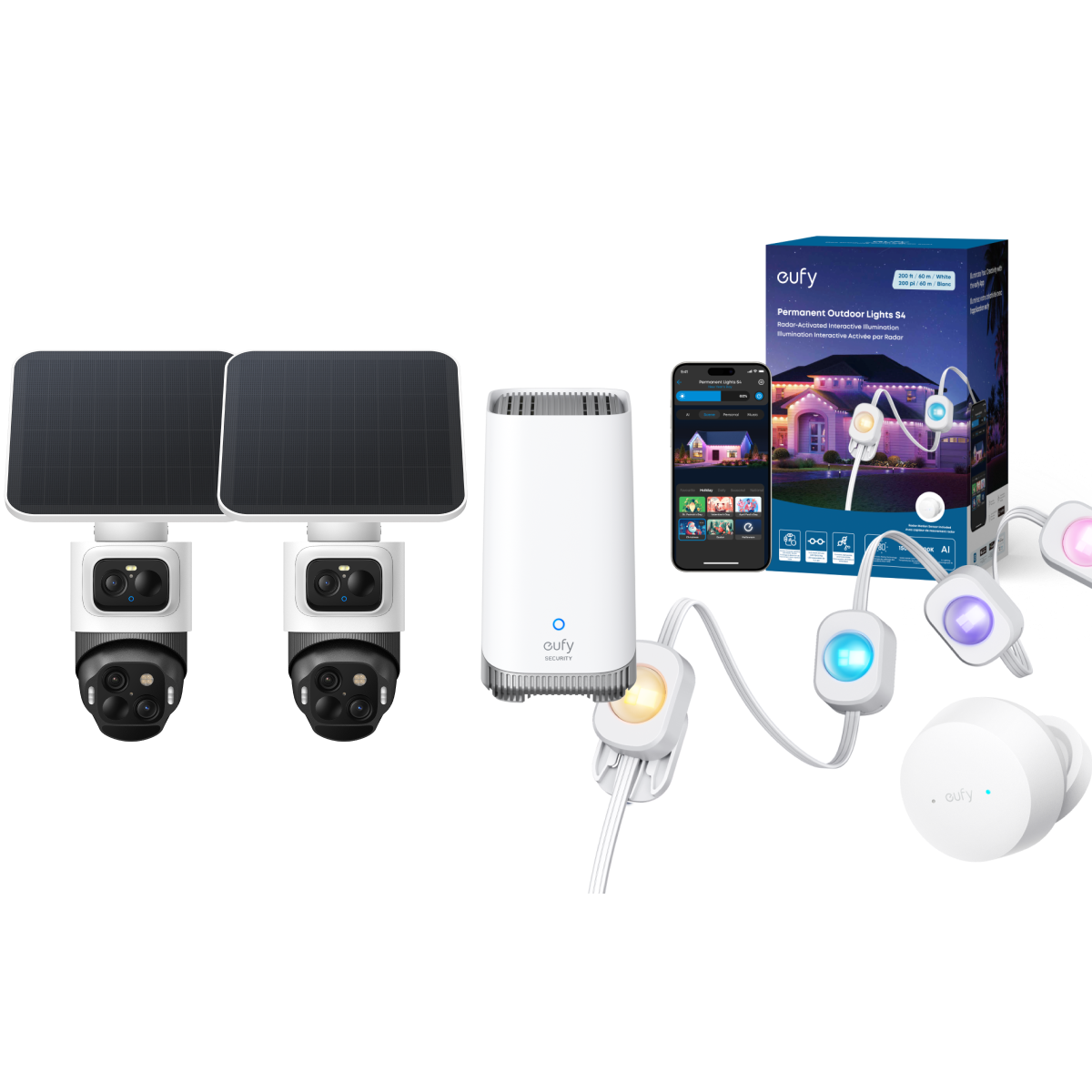 eufyCam S4 2-Cam Kit + eufy Permanent Outdoor Lights S4 (200ft with 144 LEDs)