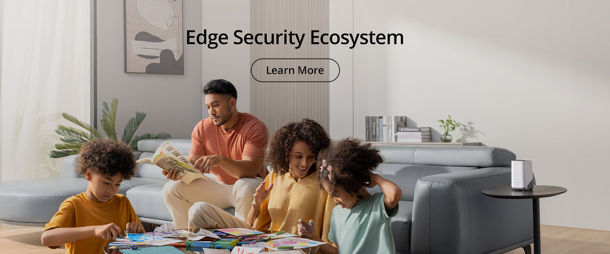 eufy Sicherheitsgerät mit moderner Couch für Edge Security Ecosystem