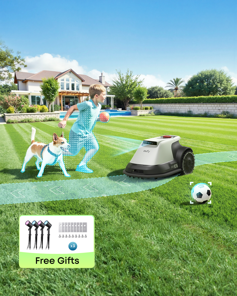 eufy Robot Lawn Mower E15 + eufy Outdoor Spotlight E10 x 2+ Blade Set