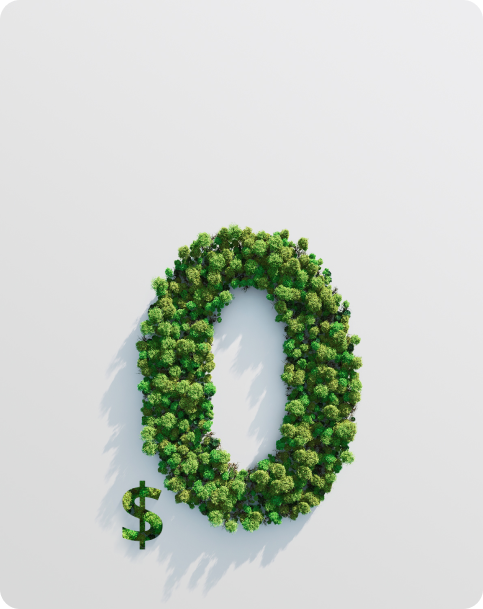 Große grüne 0 mit Dollarzeichen für eufy, umweltfreundlich