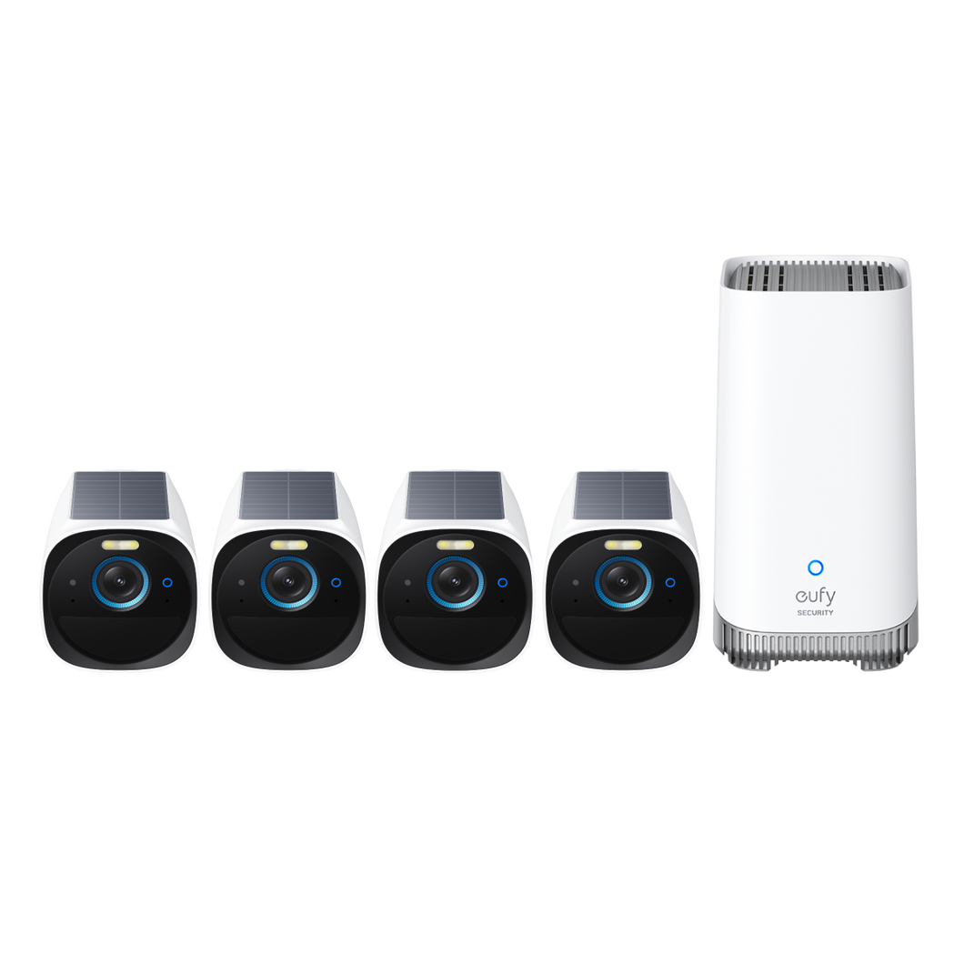 eufy four 4K solar cameras with security hub
