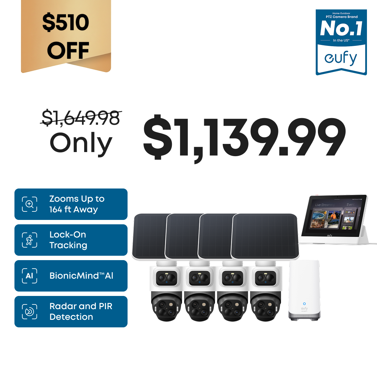 eufyCam S4 4-Cam Kit + eufy Smart Display E10