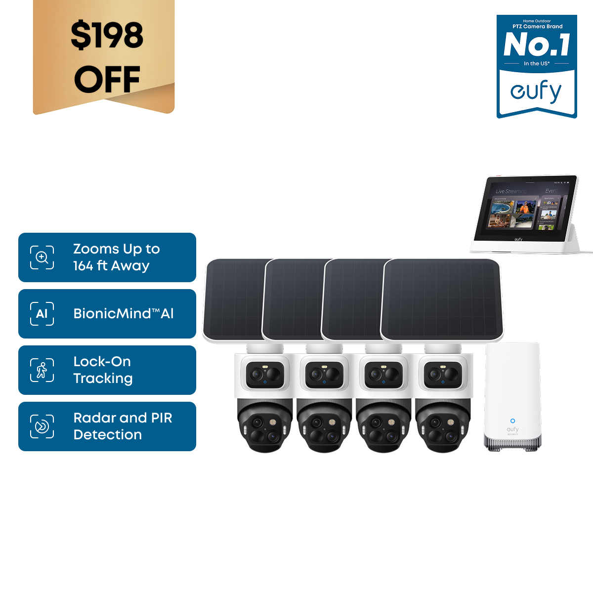 eufyCam S4 4-Cam Kit + eufy Smart Display E10