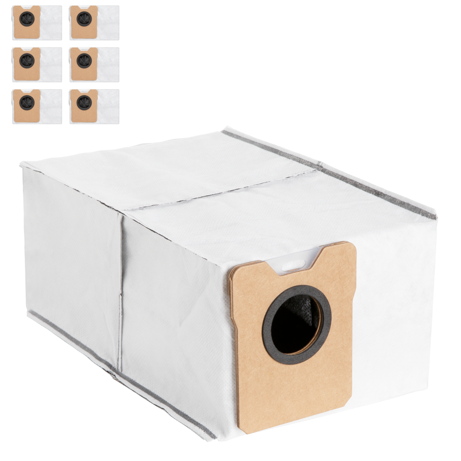 eufy with six white dust bags for cleaning