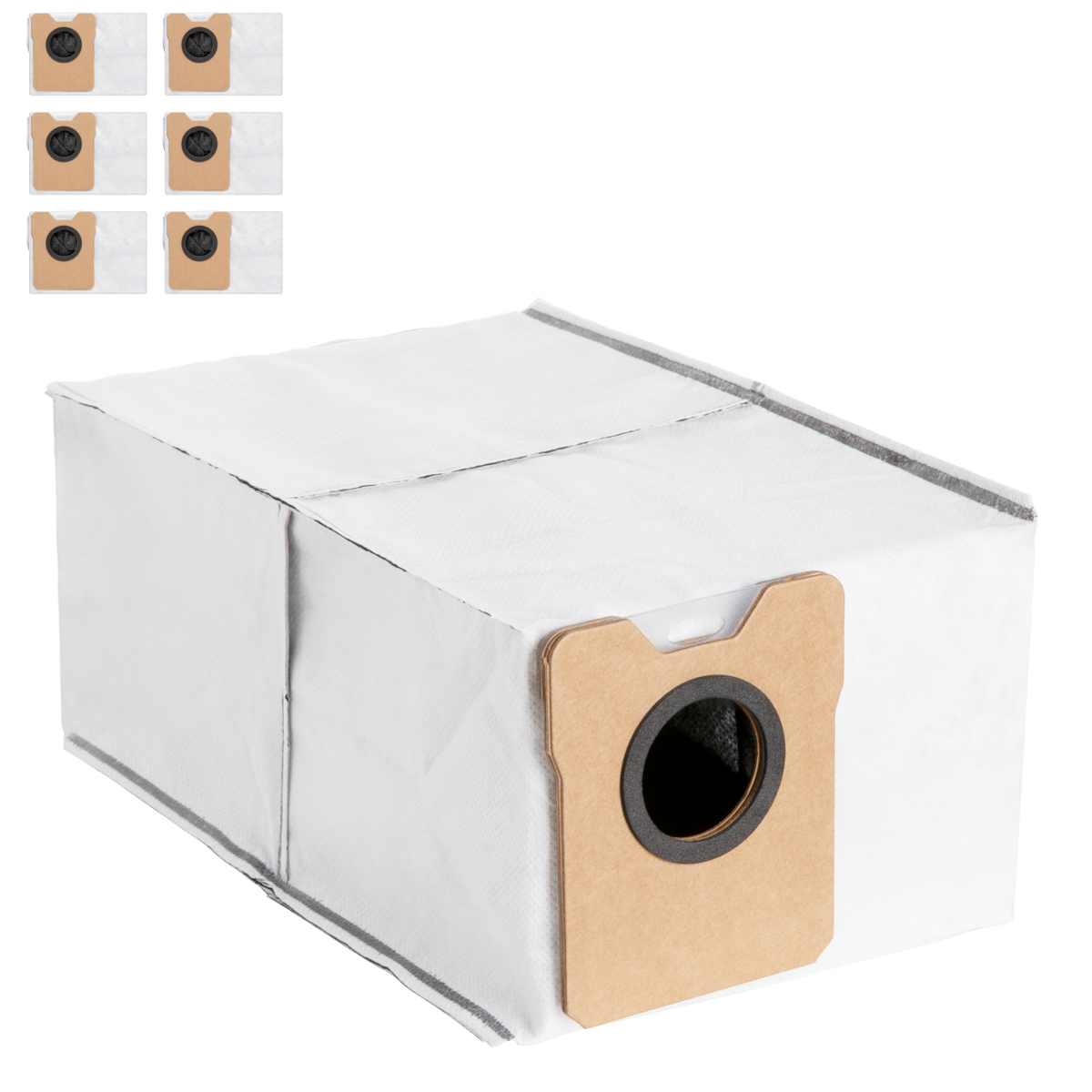 eufy with six white dust bags for cleaning