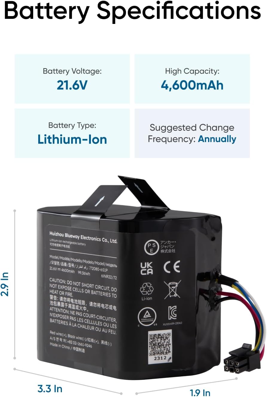 eufy Replacement Battery Robot Vacuum Omni S1 Pro and Omni S1, 4,600 mAh Real Capacity, 21.6V Lithium-Ion