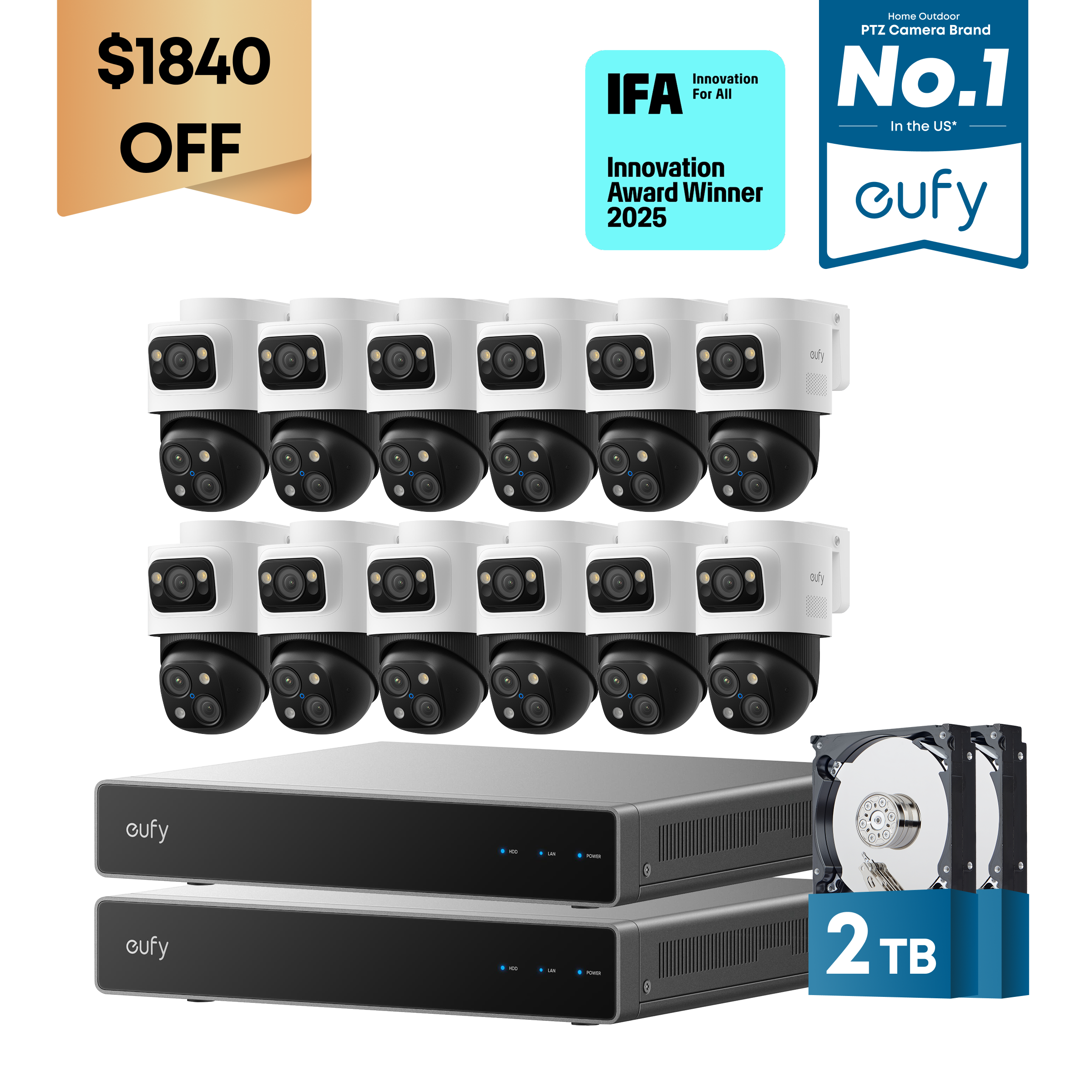 eufy Dual-NVR PoE System with 12 PoE Cam S4