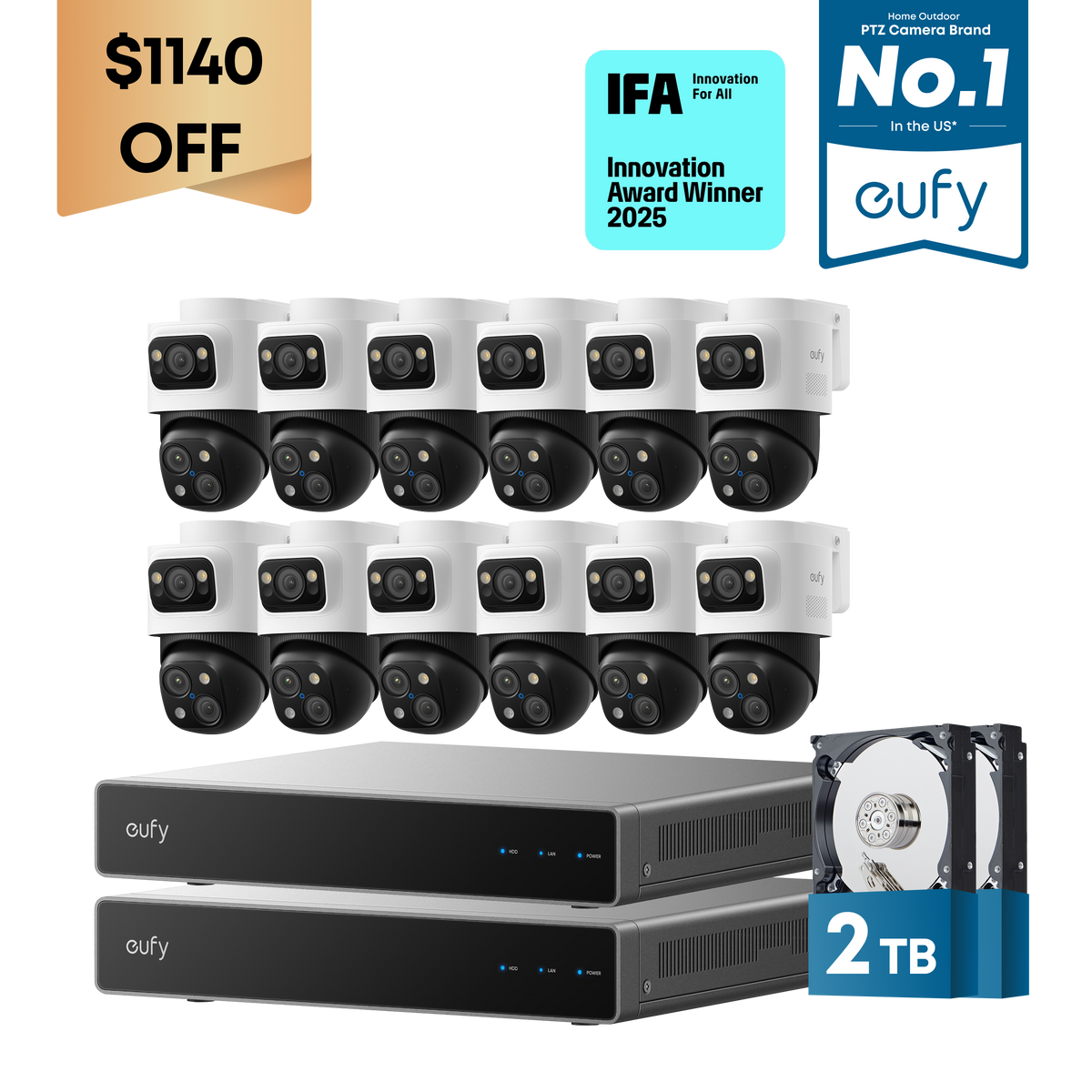 eufy Dual-NVR PoE System with 12 PoE Cam S4