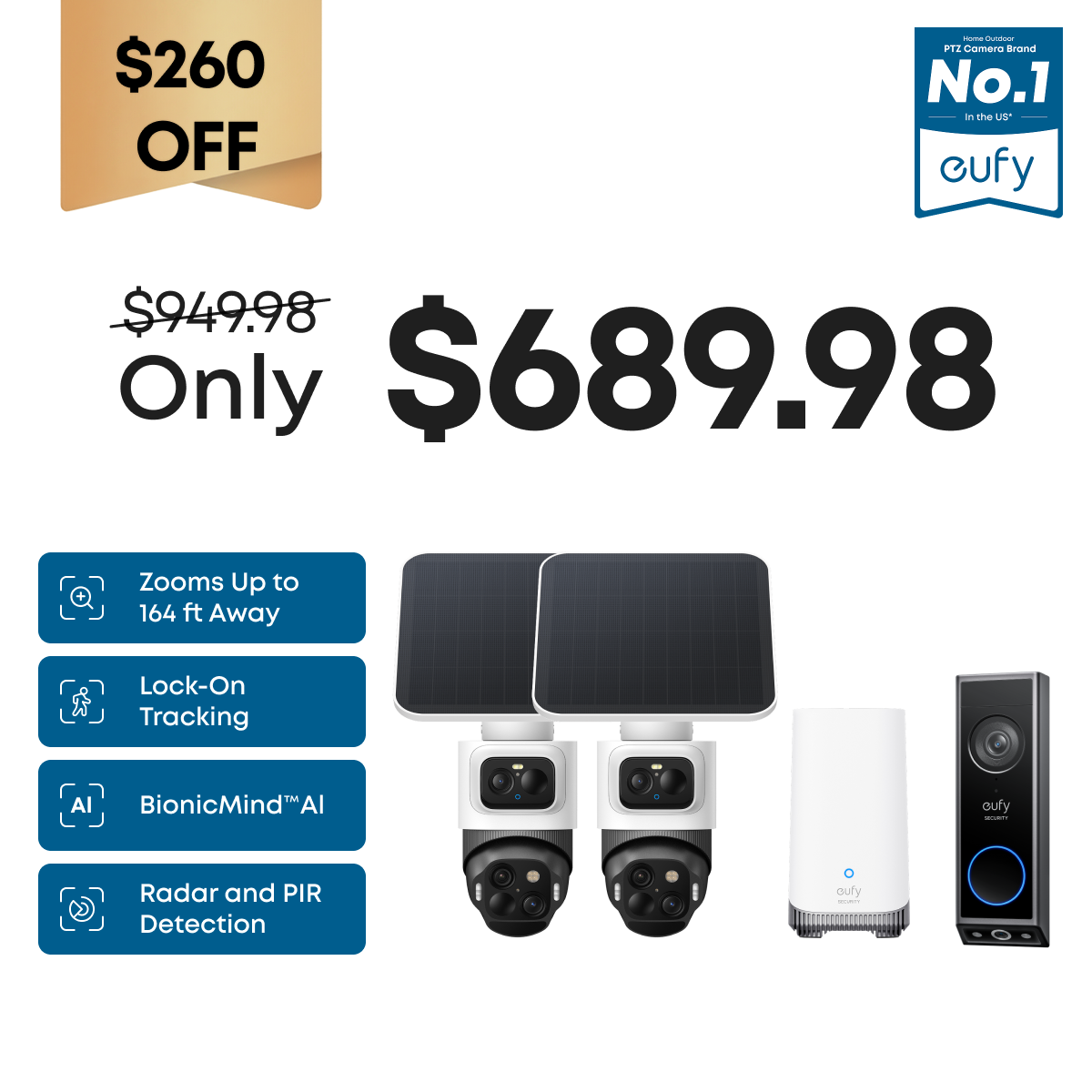 eufyCam S4 2-Cam Kit + Video Doorbell E340