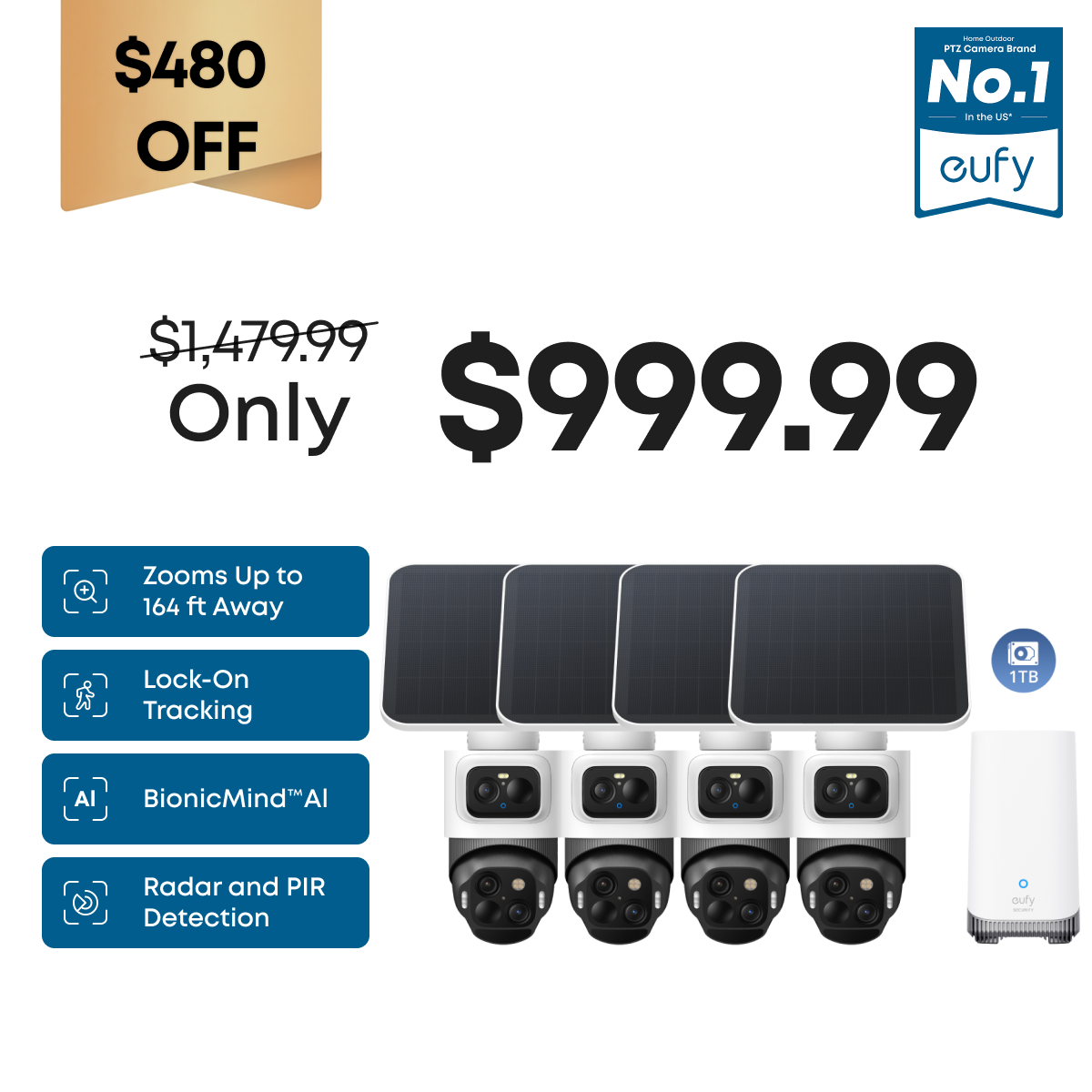 eufyCam S4 4-Cam Kit  + 1 TB Hard Drive