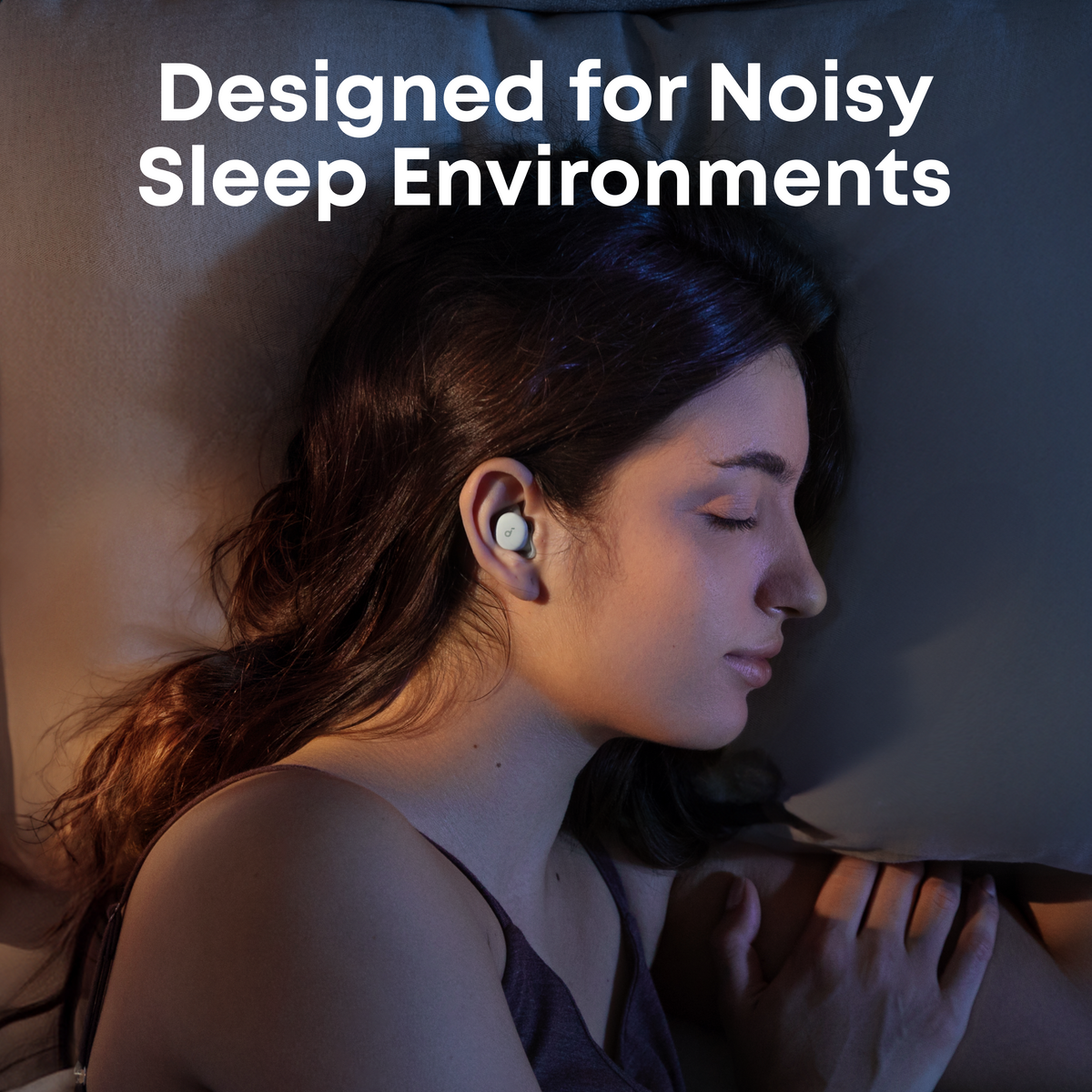 Woman wearing green sleep a30 enjoy no-noise night