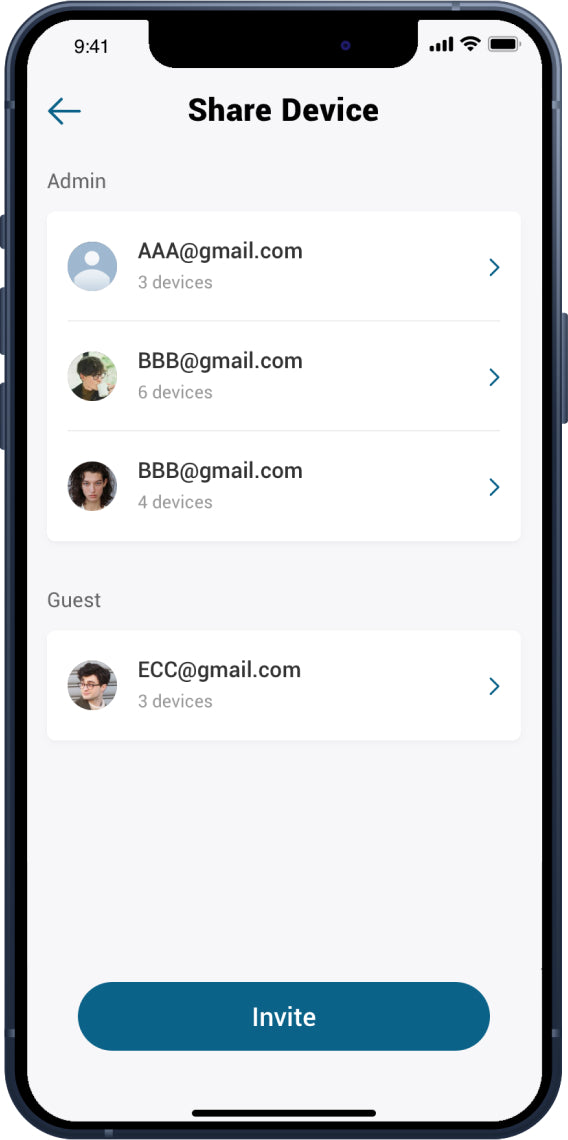 eufy Gerätefreigabe für Admin und Gast mit Einladungsoption
